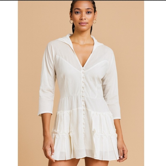 Byron Lars White Button-Front Ruffle Hem Blouse Tunic - Picture 1 of 12